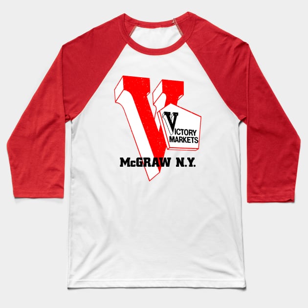 Victory Market Former McGraw NY Grocery Store Logo Baseball T-Shirt by MatchbookGraphics